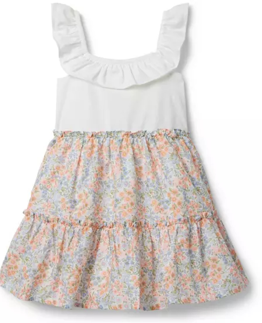 Janie and Jack Girl's 3 White Ditsy Floral Ruffle Tiered Spring Dress OS8-32